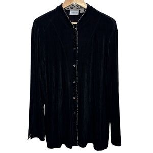 Chicos Travelers Button Up Cardigan Shirt Acetate 3 XL Mandarin Whimsigoth Black